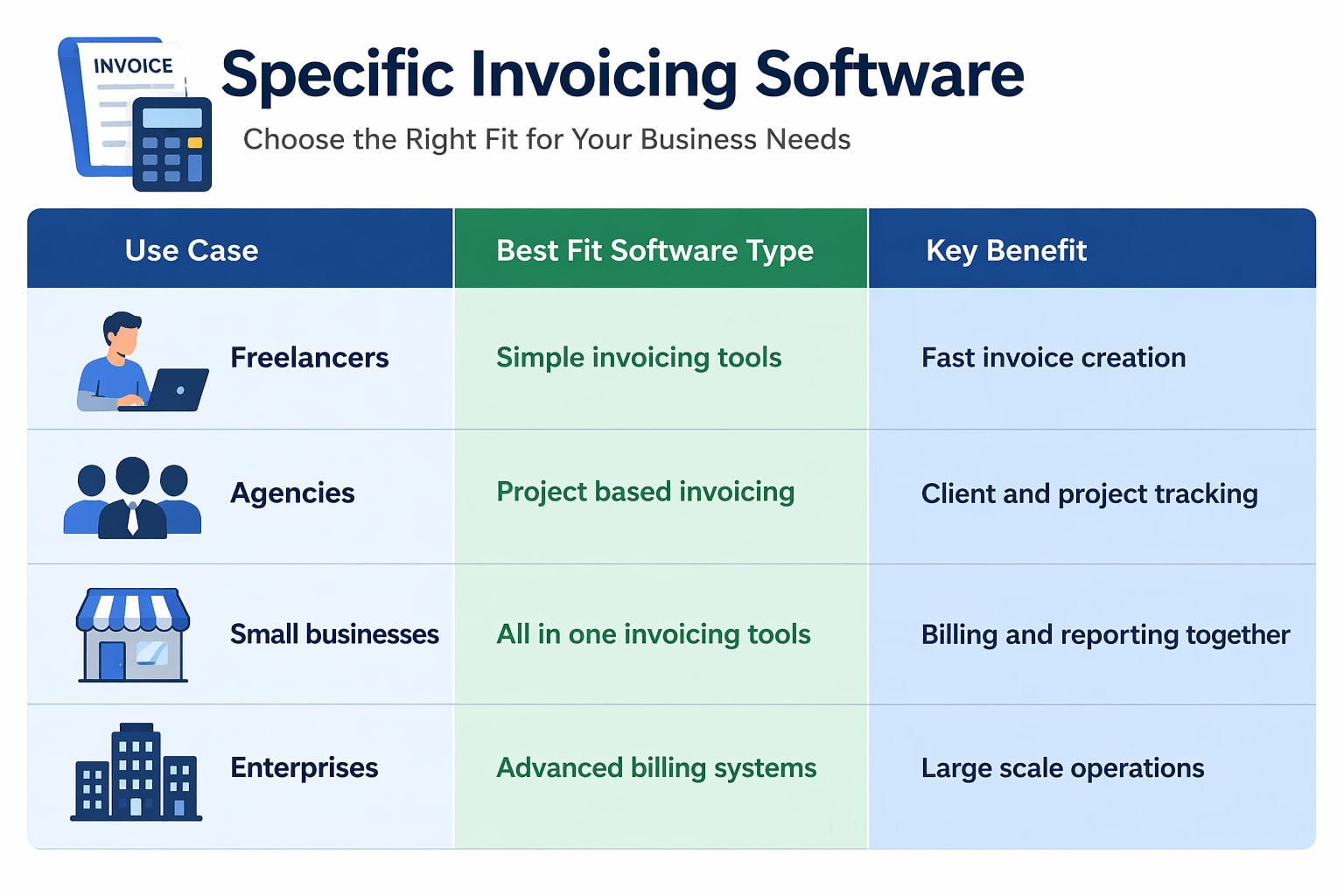 Specific Invoicing Software for Business Needs Comparison Table